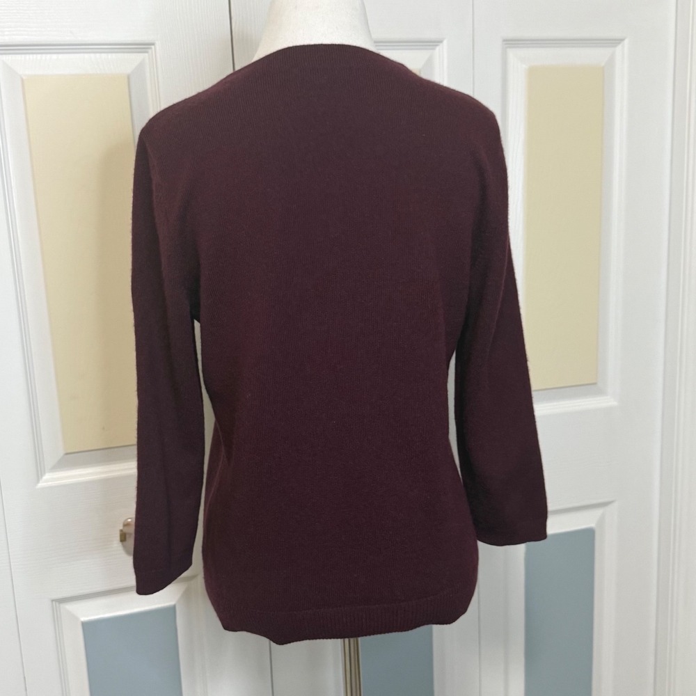 Talbots Pure Cashmere Crew Neck Long Sleeve Sweater Women's Medium Burgundy - Picture 3 of 5